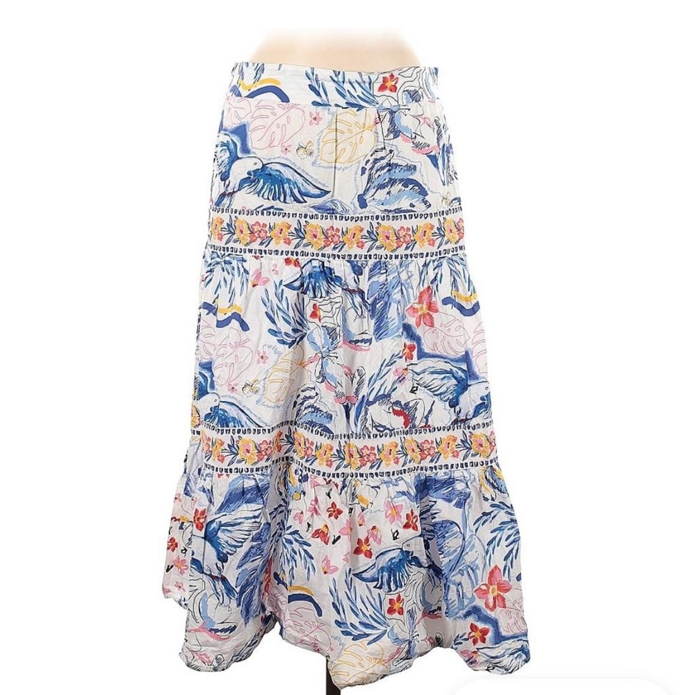 Rachel Zoe White Maxi Skirt with Blue Floral Print